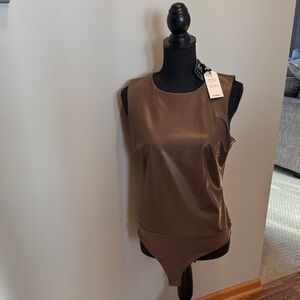 Express Chocolate Faux Leather Bodysuit